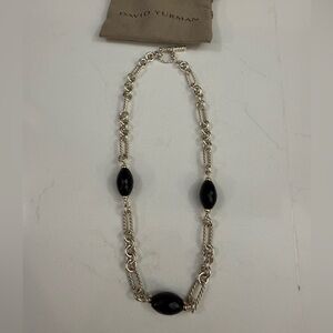 David Yurman Onyx Bead and Silver Chain Necklace